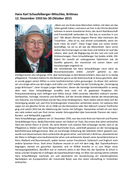 Hans Karl Schaufelberger-Mitschke, Brittnau 12. Dezember 1933 bis