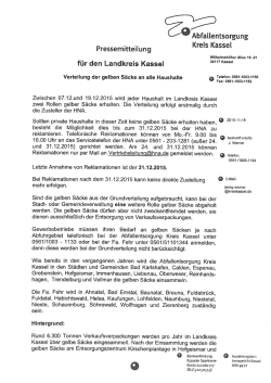 Pressemitteilung Verteilung der Gelben Säcke an alle