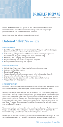 Daten-Analyst/in 80-100% DR. BÄHLER DROPA AG, Franklin