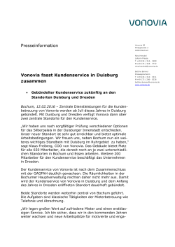 Presseinformation Vonovia fasst Kundenservice in Duisburg