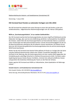 IHZ-Vorstand fasst Parolen zu nationalen Vorlagen vom 28.2.2016