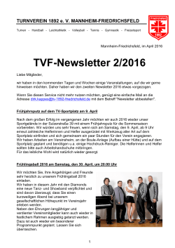 TVF-Newsletter 2/2016 - Turnverein 1892 eV Mannheim