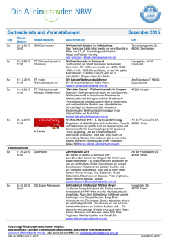 Gottesdienste und Veranstaltungen Dezember 2015