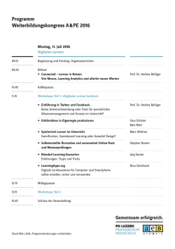 Programm Weiterbildungskongress A & PE 2016