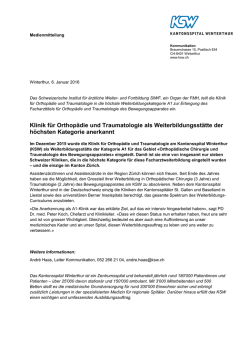 Klinik für Orthopädie und Traumatologie als Weiterbildungsstätte der