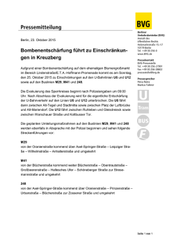 Bombenentsch&auml;rfung f&uuml;hrt zu Einschr&auml;nkungen in Kreuzberg