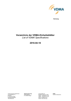 Verzeichnis der VDMA-Einheitsblätter List of VDMA Specifications