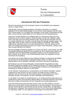 Jahresbericht 2015 - Verein f&uuml;r ein Ortsmuseum in Turbenthal