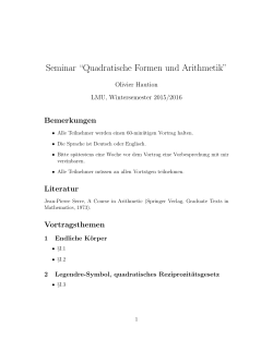 Seminar “Quadratische Formen und Arithmetik”