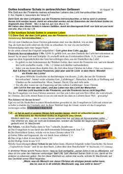 Gottes kostbarer Schatz in zerbrechlichen Gef&auml;ssen