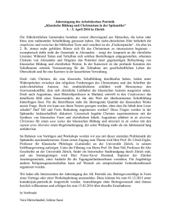 Jahrestagung des Arbeitskreises Patristik &bdquo;Klassische Bildung und
