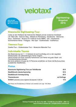 Sightseeing- Angebot 2016 Klassische Sightseeing