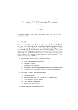 Vorlesung TP I `Klassische Mechanik`