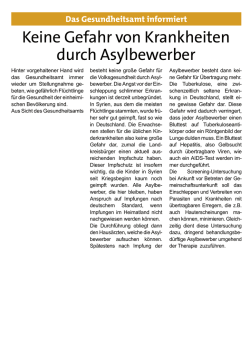 Keine Gefahr von Krankheiten durch Asylbewerber