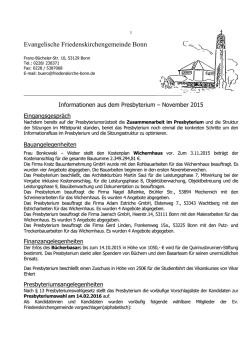 Informationen aus dem Presbyterium 2015-11