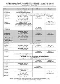 Gottesdienstplan f&uuml;r Hornstorf/Goldebee & L&uuml;bow & Zurow