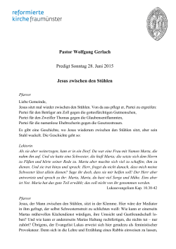 Pastor Wolfgang Gerlach Predigt Sonntag 28. Juni 2015 Jesus