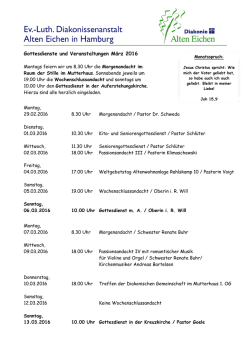 Gottesdienste und Veranstaltungen M&auml;rz 2016