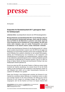 Eckpunkte f&uuml;r Bundeshaushalt 2017: gelungener Start f&uuml;r
