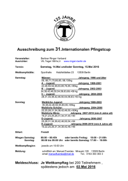 Ausschreibung zum 31.Internationalen Pfingstcup