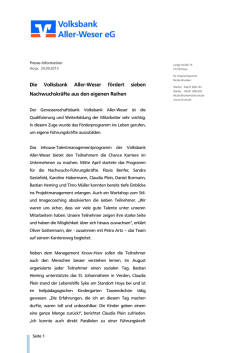 Die Volksbank Aller-Weser f&ouml;rdert sieben Nachwuchskr&auml;fte aus den