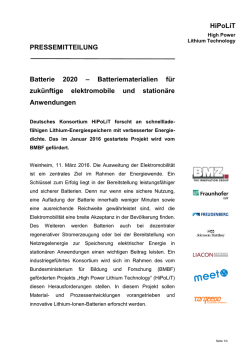 PRESSEMITTEILUNG HiPoLiT Batterie 2020 – Batteriematerialien