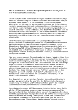 Hochqualitative STS-Verbriefungen sorgen f&uuml;r Sprengstoff in der