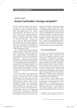 Steffen Vogel: Grexit verhindert, Europa verspielt?
