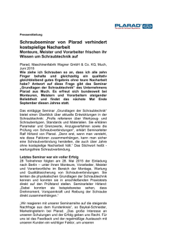Schraubseminar von Plarad verhindert kostspielige Nacharbeit