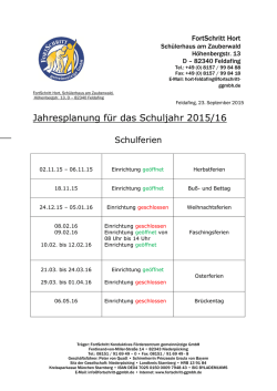 Jahresplanung für das Schuljahr 2015/16