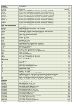 Preisliste: Oktober 2015