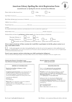 American Library Spelling Bee 2016 Registration Form