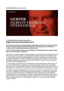 Edgar Reitz wird Schirmherr 2016
