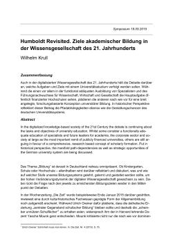 Humboldt Revisited. Ziele akademischer Bildung in der