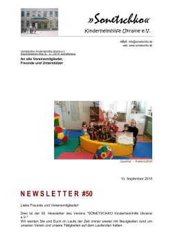 Newsletter #50 - SONETSCHKO Kinderheimhilfe Ukraine eV