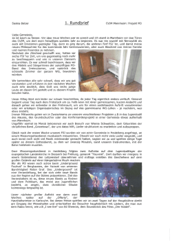 Saskia Balzer 1. Rundbrief CVJM Mannheim: Projekt M3