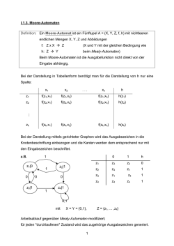 Ein Moore-Automat ist ein F&uuml;nftupel A = (X, Y, Z, f, h)