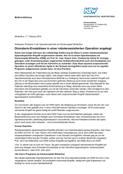 D&uuml;nndarm-Ersatzblase in einer roboterassistierten Operation angelegt