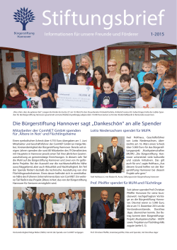 Die Bürgerstiftung Hannover sagt „Dankeschön“ an alle Spender