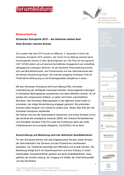 Medienmitteilung: Schweizer Schulpreis 2015 – die Gewinner