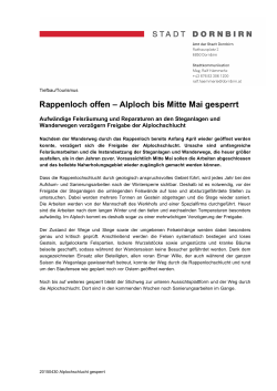 Rappenloch offen – Alploch bis Mitte Mai gesperrt