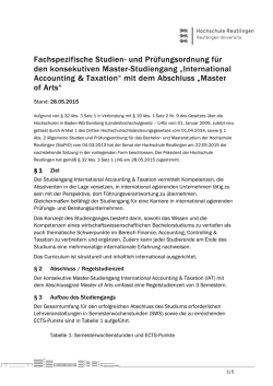 International Accounting and Taxation Master, ab WS 15/16