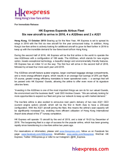 HK Express Expands Airbus Fleet Six new aircraft to arrive in 2016