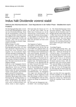 Indus h&auml;lt Dividende vorerst stabil