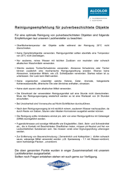 Reinigungsempfehlung für pulverbeschichtete Objekte