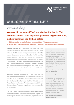 Warburg-HIH Invest und TIAA und bündeln Objekte im Wert von