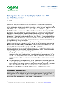 Stellungnahme der europäischen Glyphosate Task Force (GTF) zur
