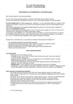 Information zu An&auml;sthesien und Sedierungen