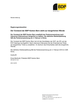 Der Vorstand der BDP Kanton Bern steht zur bürgerlichen Wende
