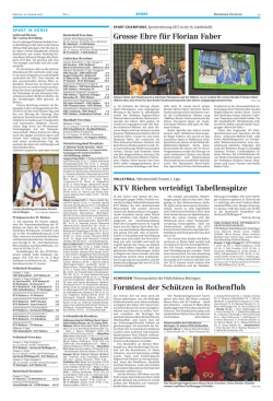 Grosse Ehre f&uuml;r Florian Faber KTV Riehen verteidigt Tabellenspitze